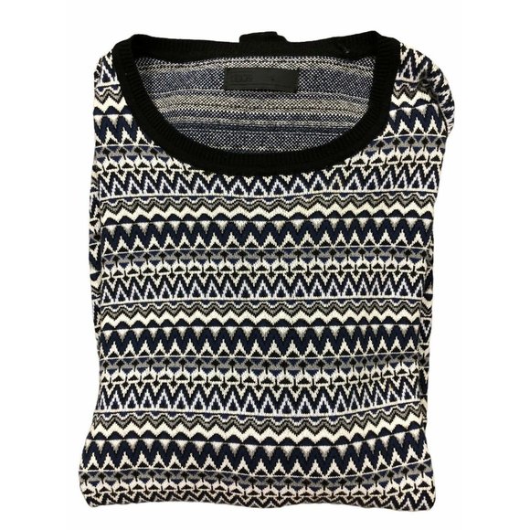 ASOS Mens Sweater Large Blue White Geometric Crewneck Long Sleeve Cotton - Picture 2 of 11